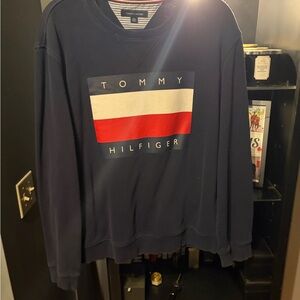 Tommy Hilfiger Navy and Red Crewneck Sweater